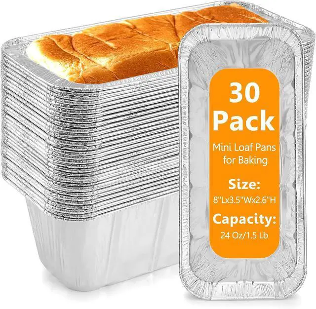 Main image of Mini Loaf Pans 1Lb 30-Pack,Aluminum Foil Heavy Duty Disposable Bread Baking Pan Bread Tins for Baking Cakes, Breads,Meatloafs Size-8"x 3.5" x 2.5" (30 Packs)