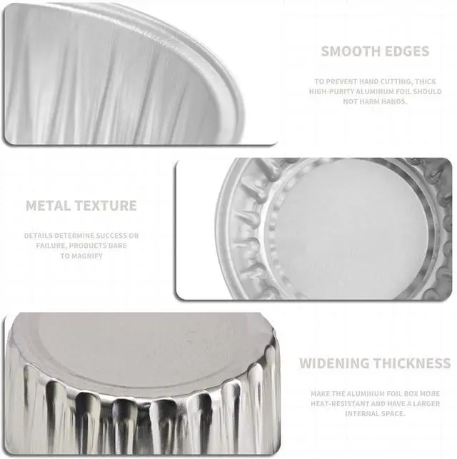 Alt view image 3 of 7 - 50Pcs Mini Aluminum Foil Cupcake,5oz silvery Baking Cups with Lids