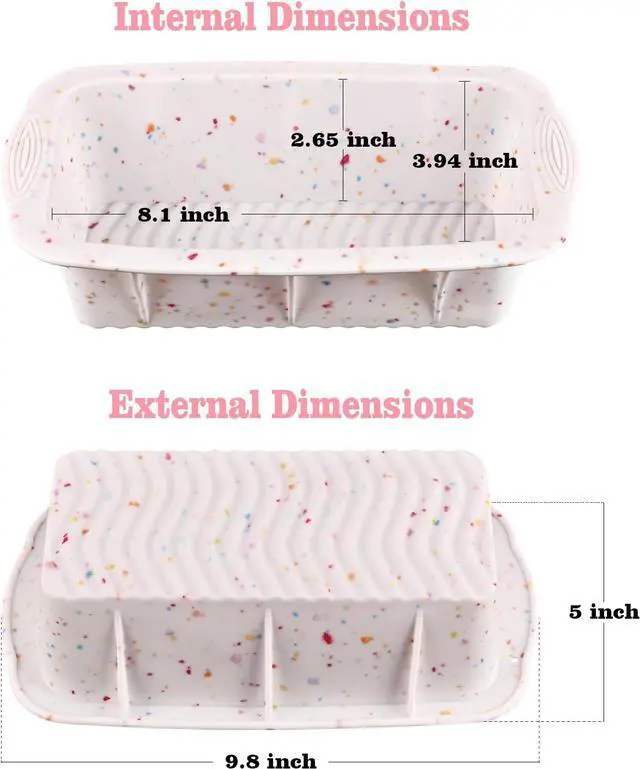 Alt view image 3 of 6 - Sakolla 2 Pack Silicone Bread Loaf Molds, Nonstick Easy Release Rectangle Silicone Loaf Pan for Baking Cake, Meatloaf, Banana Bread, Brownies, and Quiche (Confetti)