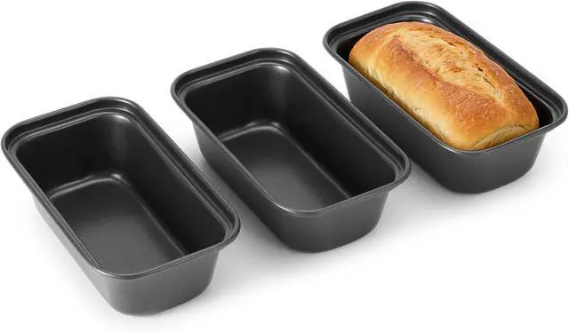 Main image of 3PCS Mini Loaf Pans for Baking Bread, 6 x 3 x 2 In Nonstick Small Bread Pans, Tiny Rectangle Bread Tins, Carbon Steel Mini Loaf Baking Pan for Small Banana Bread, Meatloaf, Brownies, Black