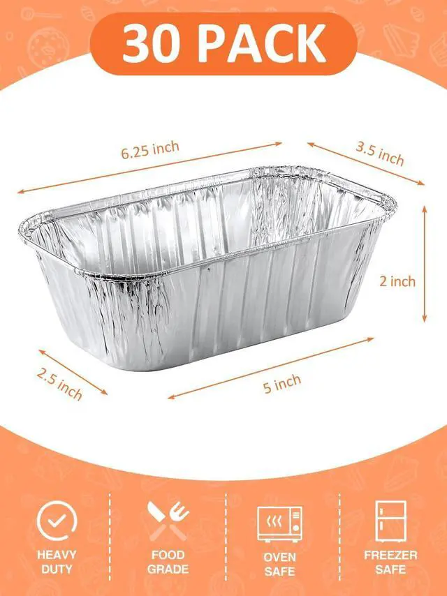 Alt view image 2 of 7 - NEEBAKE 30 Pack 6x3.5x2 Disposable Aluminum Loaf Pans - 1 Lb Mini Loaf Pans, Small Aluminum Tin Foil Baking Pan, Food Containers for Baking, Cakes, Bread, Meat, Loaves