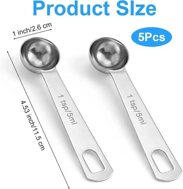 Alt view image 2 of 7 - Teaspoon Scoop, 5 PCS 5ml Stainless Steel Teaspoon Measuring Spoon