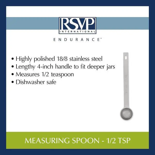 Alt view image 6 of 7 - RSVP International Endurance Kitchen Collection Open Stock Measuring Spoon, Stainless Steel, Dishwasher Safe, 0.5-Teaspoon