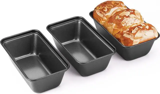 Main image of HONGBAKE Mini Loaf Pan for Baking Bread, 6 x 3.3 x 2 In Nonstick Small Banana Bread Tins Set of 3, Tiny Carbon Steel Meatloaf Pan - Dark Grey