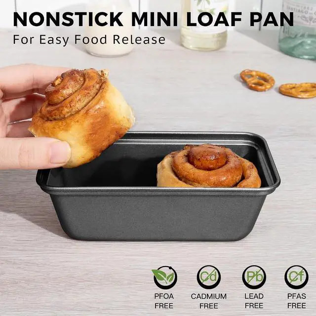 Alt view image 3 of 7 - HONGBAKE Mini Loaf Pan for Baking Bread, 6 x 3.3 x 2 In Nonstick Small Banana Bread Tins Set of 3, Tiny Carbon Steel Meatloaf Pan - Dark Grey