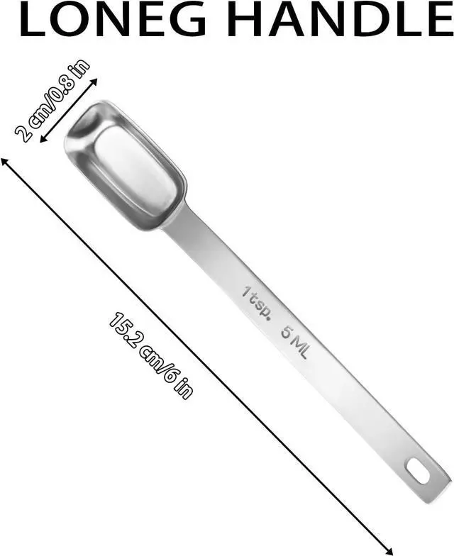 Alt view image 2 of 7 - cobee 2 Pcs 1 Teaspoon Measuring Spoon, 1/3 Tbsp | 5 mL | 1/6 Oz, Stainless Steel Long Handle Scoop, Metal Measuring Spoon for Kitchen Cooking Baking Coffee Food Measuring