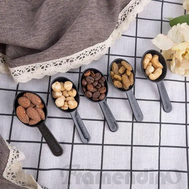 Alt view image 6 of 7 - Framendino, 5 Pack Plastic Coffee Measuring Spoons Short Handle Scoops for Tea Sugar Cereal Milk Powder Spices Black 7g