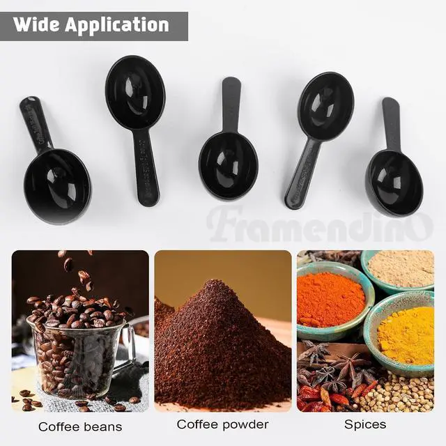 Alt view image 7 of 7 - Framendino, 5 Pack Plastic Coffee Measuring Spoons Short Handle Scoops for Tea Sugar Cereal Milk Powder Spices Black 7g
