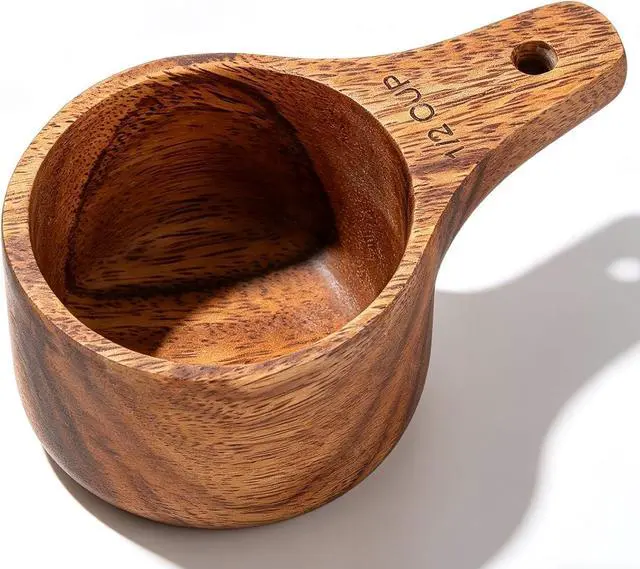 Main image of 1/2 Wooden Measure Cups and Measuring Spoon Kit 1/2 Cup Wooden Scoop for Cooking Milk Coffee Baking Tea Milk Powder Spice (1 PCS)