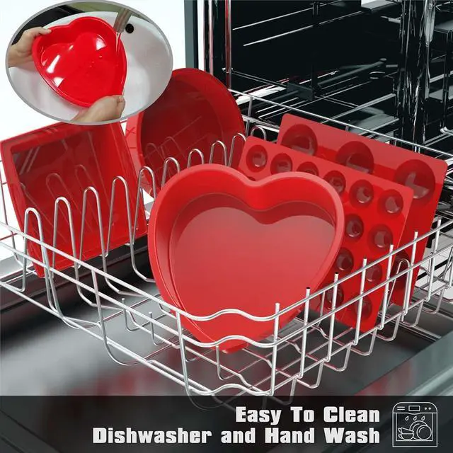 Alt view image 5 of 5 - 8 inch Heart Shaped Cake Pans, 2 Pack Nonstick Silicone Heart Cake Pans