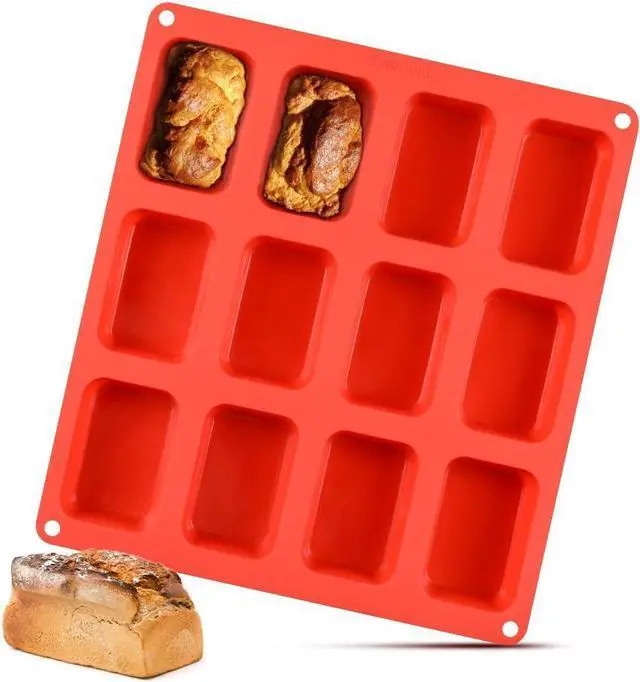 Main image of Silicone Mini Loaf pan, Mini Bread Pan Brownie Pan, 12 Cavities Nonstick Food Grade Silicone Mold for Baking Bread, Brownie, Cornbread, Cheesecake and Chocolate (1 Pack)
