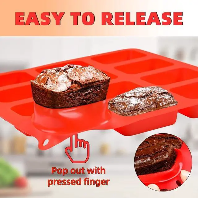 Alt view image 2 of 7 - Silicone Mini Loaf pan, Mini Bread Pan Brownie Pan, 12 Cavities Nonstick Food Grade Silicone Mold for Baking Bread, Brownie, Cornbread, Cheesecake and Chocolate (1 Pack)