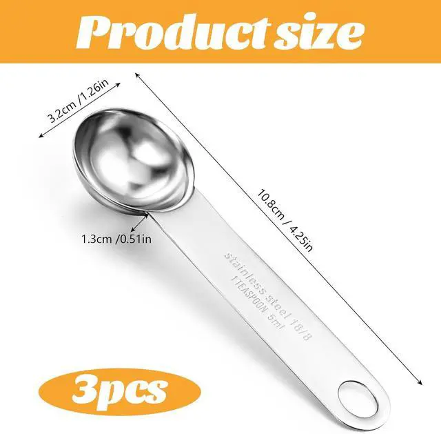 Alt view image 4 of 7 - 3Pcs 5ml 1 Teaspoon Tablespoon Measuring Spoon Single Stainless Steel Table Spoons Measuring Spoon Short Handle Metal Measure Spoons Kitchen Teaspoon Scoop Only