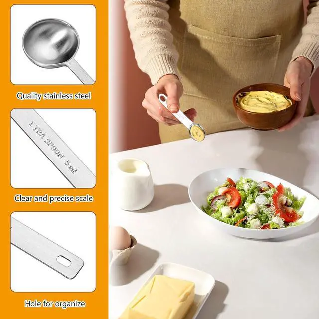 Alt view image 3 of 7 - 3Pcs 5ml 1 Teaspoon Tablespoon Measuring Spoon Single Stainless Steel Table Spoons Measuring Spoon Short Handle Metal Measure Spoons Kitchen Teaspoon Scoop Only