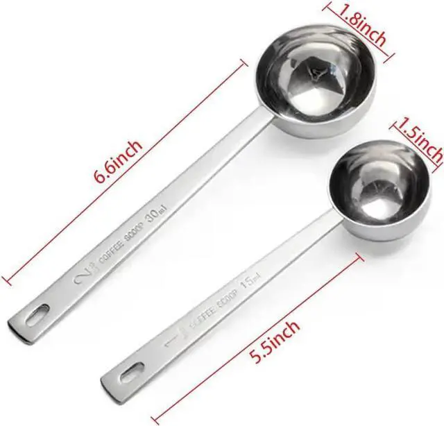 Alt view image 2 of 7 - 2 Pack Coffee Scoop, 1&2 Tbsp, Long Handle, 304 Stainless