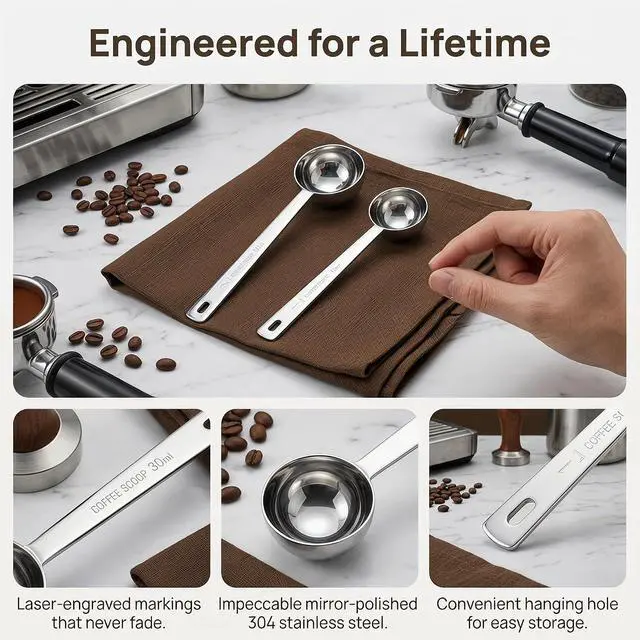 Alt view image 7 of 7 - 2 Pack Coffee Scoop, 1&2 Tbsp, Long Handle, 304 Stainless