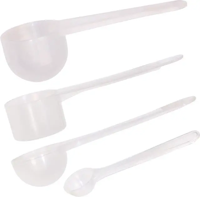 Main image of ONLYKXY 4pcs Clear Long Handle Plastic Measuring Spoons Coffee Protein Milk Powder Scoops Spoon Kitchen Tools (1g/3g/5g/10g)