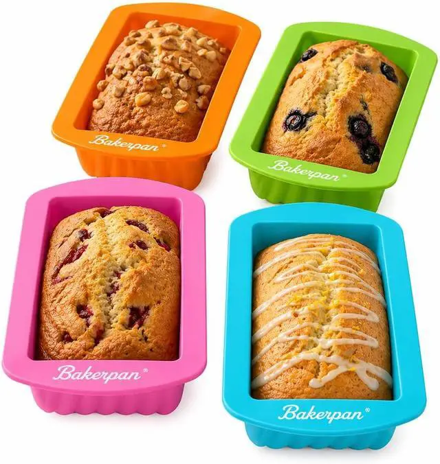 Alt view image 5 of 6 - Bakerpan 4 Pack Silicone Mini Loaf Pans for Baking - 4.5 Inch Reusable Molds for Banana Bread, Pound Cake, Bread Loaves & Mini Cakes - Non-Stick, BPA-Free