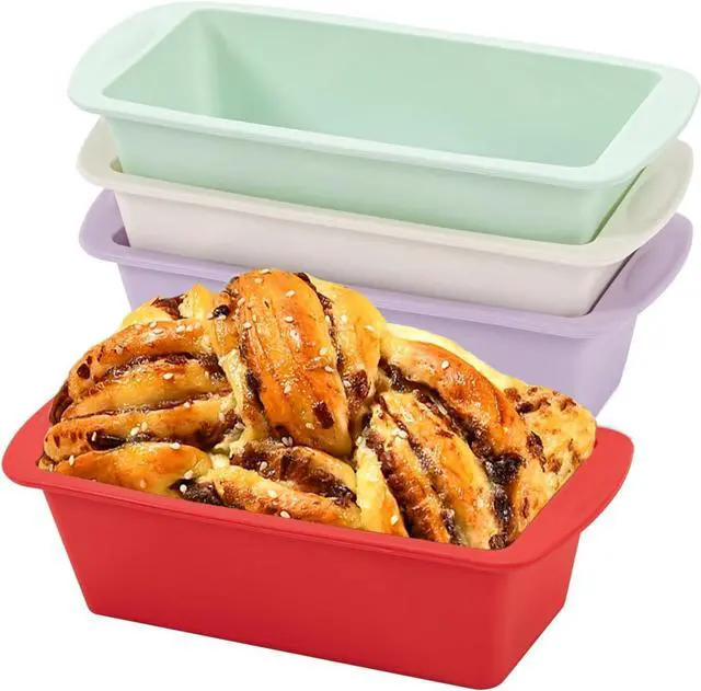 Main image of Mini Silicone Bread Loaf Pan, Non-Stick Bread Pans for Baking,Flexible Silicone Baking Molds for Bread, Cake, Meatloaf Size: 7.5''L x 3.7''W x 2.1''H (4PCS-Red+Green+White+Purple)