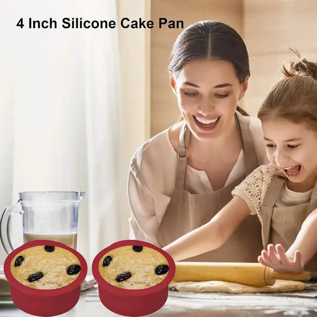 Alt view image 2 of 7 - Nalchios 4 Inch Silicone Round Cake Pans Set of 4, Non-stick Easy Releasing Mini Cake & Pizza Pans, Flexible BPA Free Silicone Baking Mold for Layer, Mini & Cheese Cake