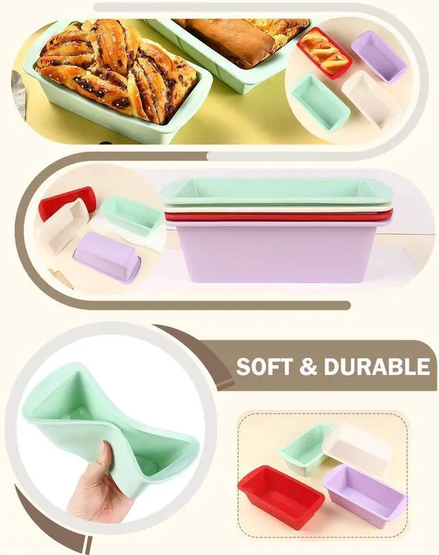 Alt view image 7 of 7 - Mini Silicone Bread Loaf Pan, Non-Stick Bread Pans for Baking,Flexible Silicone Baking Molds for Bread, Cake, Meatloaf Size: 7.5''L x 3.7''W x 2.1''H (4PCS-Red+Green+White+Purple)