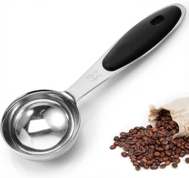 Main image of 1PCS 1 Tbsp(3tsp, 15ml, 1/2oz), Tablespoon Measuring Spoons Coffee Scoop With Black Silicone Grip, Stainless Steel Measure for Coffee Pet Food Grains Dry Goods, Short Handle Fits Into