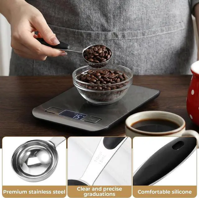 Alt view image 6 of 7 - 1PCS 1 Tbsp(3tsp, 15ml, 1/2oz), Tablespoon Measuring Spoons Coffee Scoop With Black Silicone Grip, Stainless Steel Measure for Coffee Pet Food Grains Dry Goods, Short Handle Fits Into