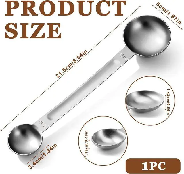 Alt view image 2 of 7 - Double Sided Measuring Spoon Stainless Steel Coffee Scoop Teaspoon Measuring Spoon 1 Tsp (5ml) & 1 Tbsp (15ml) Dual-Measure Long-Handle Spoons Coffee Measurings Spoons (Sliver)