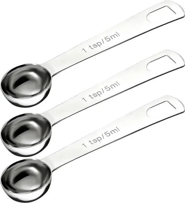 Main image of 3 PCS Teaspoon Measuring Spoons, 5 ML Teaspoons Measuring Spoon, Stainless Steel 1 Teaspoon Scoop, 1/3 Tablespoon, Short Handle Measuring Teaspoons for Precise Cooking, Baking and Spices Measurement