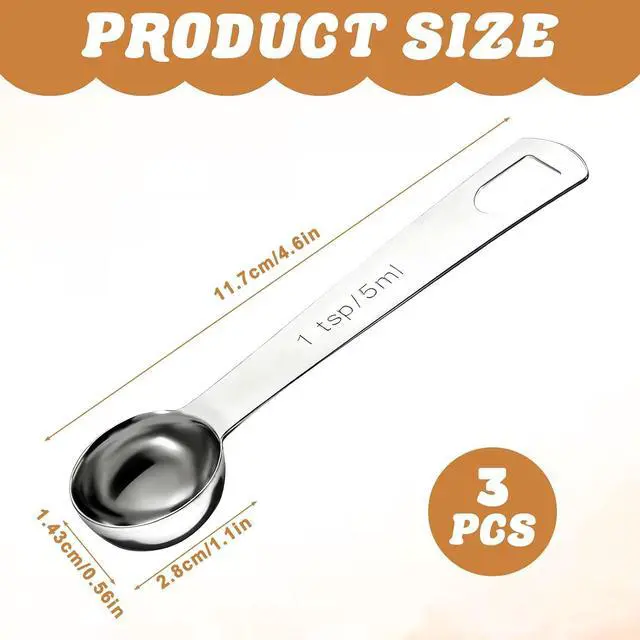 Alt view image 2 of 7 - 3 PCS Teaspoon Measuring Spoons, 5 ML Teaspoons Measuring Spoon, Stainless Steel 1 Teaspoon Scoop, 1/3 Tablespoon, Short Handle Measuring Teaspoons for Precise Cooking, Baking and Spices Measurement