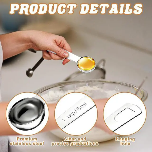Alt view image 3 of 7 - 3 PCS Teaspoon Measuring Spoons, 5 ML Teaspoons Measuring Spoon, Stainless Steel 1 Teaspoon Scoop, 1/3 Tablespoon, Short Handle Measuring Teaspoons for Precise Cooking, Baking and Spices Measurement