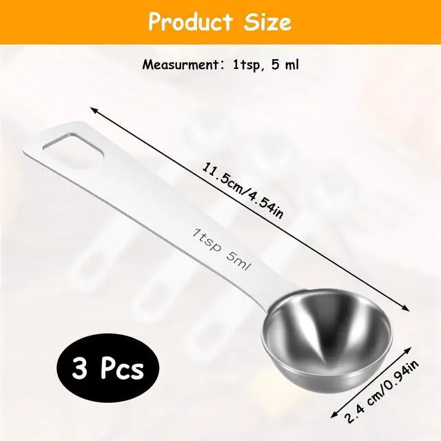 Alt view image 2 of 7 - 3 Pcs Single Measuring Spoon, 1 Tsp (1/3tbsp, 5ml) Scoop Teaspoon
