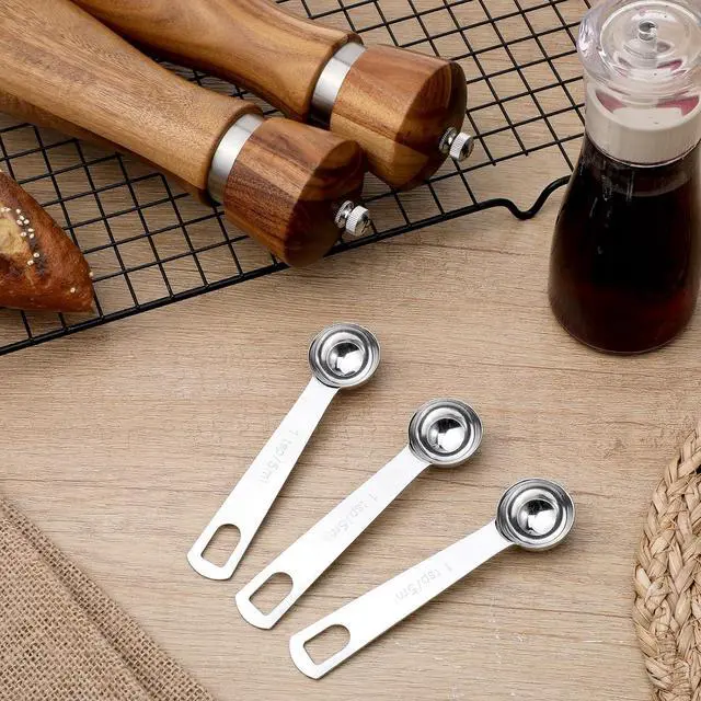 Alt view image 5 of 7 - 3 PCS Teaspoon Measuring Spoons, 5 ML Teaspoons Measuring Spoon, Stainless Steel 1 Teaspoon Scoop, 1/3 Tablespoon, Short Handle Measuring Teaspoons for Precise Cooking, Baking and Spices Measurement