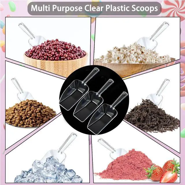 Alt view image 3 of 6 - 3 Pcs Clear Plastic Ice Scoop Set, Small Acrylic Serving Scoops For Candy Buffet, Canisters, Dry Goods Multi-Purpose Kitchen Food Scoop For Coffee, Tea, Flour, Wedding Desserts (7.8 Inch Long)