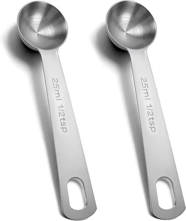 Main image of 1/2 Teaspoon Measuring Spoons, 2 PCS Stainless Steel 1/2 Teaspoon Scoop for Kitchen Ingredients, Short Handle Silver (5ml, Z12 X 3.1 In)