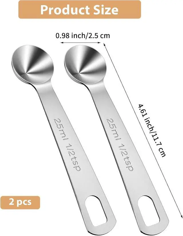 Alt view image 2 of 7 - 1/2 Teaspoon Measuring Spoons, 2 PCS Stainless Steel 1/2 Teaspoon Scoop for Kitchen Ingredients, Short Handle Silver (5ml, Z12 X 3.1 In)