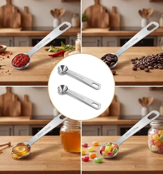 Alt view image 6 of 7 - 1/2 Teaspoon Measuring Spoons, 2 PCS Stainless Steel 1/2 Teaspoon Scoop for Kitchen Ingredients, Short Handle Silver (5ml, Z12 X 3.1 In)
