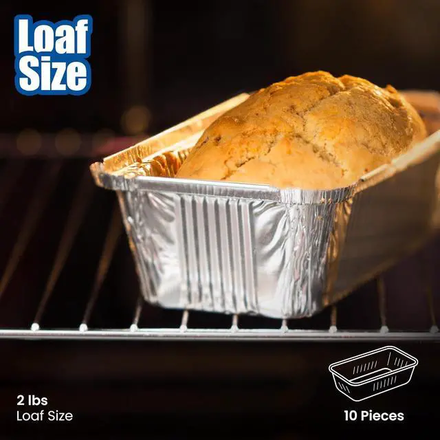 Alt view image 3 of 7 - Disposable Aluminum Loaf Pans 2lb for Baking, Serving and Storing - Heat Resistant Disposable Bread Loaf Pan Ideal for Hot/Cold Foods, Freezer & Oven Safe (10 Pack)