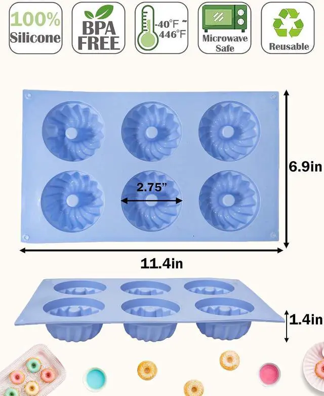 Alt view image 2 of 6 - LGQUK Jello Molds 3pcs Silicone Fluted Tube Cake Pans, 6-Cavity Non Stick Silicone Baking Molds for Cupcake, Donuts,Muffin, Cornbread, Brownie, Jellies (Purple+Blue+Pink, Fluted Tube)