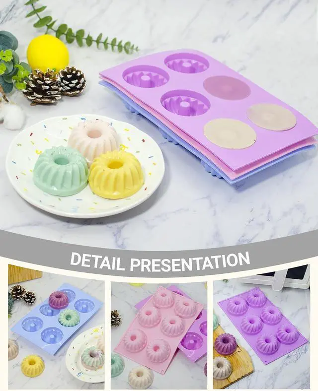 Alt view image 3 of 6 - LGQUK Jello Molds 3pcs Silicone Fluted Tube Cake Pans, 6-Cavity Non Stick Silicone Baking Molds for Cupcake, Donuts,Muffin, Cornbread, Brownie, Jellies (Purple+Blue+Pink, Fluted Tube)