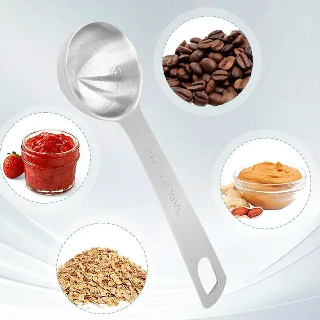 Alt view image 3 of 7 - 2Pcs Stainless Steel Measuring Spoons, 2/3 Tbsp | 2 Tsp | 10 mL