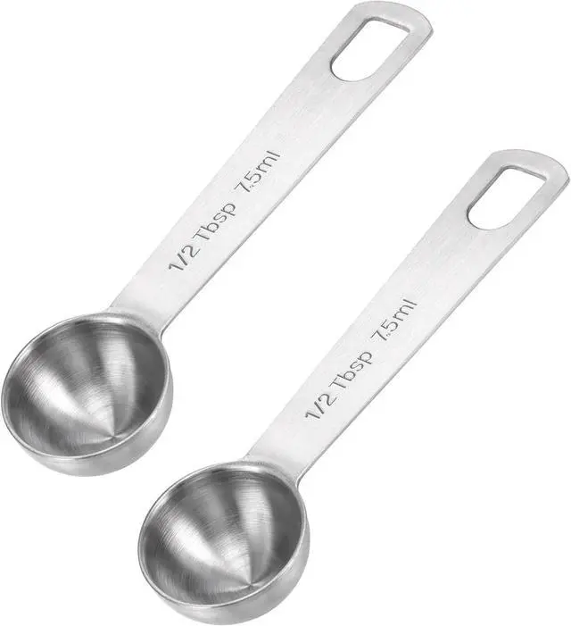 Main image of 2 PCS Tablespoon Measuring Spoon 1/2 Tbsp Stainless Steel Measuring Spoons 1/2 Teaspoon Scoop Kitchen Cooking Spoon for Measurings Coffee Grains Protein Pet Food, Silver