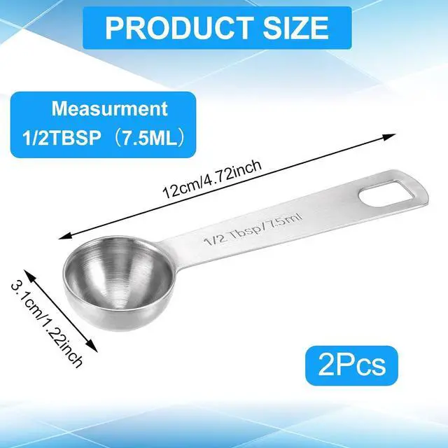 Alt view image 2 of 7 - 2 PCS Tablespoon Measuring Spoon 1/2 Tbsp Stainless Steel Measuring Spoons 1/2 Teaspoon Scoop Kitchen Cooking Spoon for Measurings Coffee Grains Protein Pet Food, Silver
