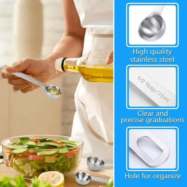 Alt view image 3 of 7 - 2 PCS Tablespoon Measuring Spoon 1/2 Tbsp Stainless Steel Measuring Spoons 1/2 Teaspoon Scoop Kitchen Cooking Spoon for Measurings Coffee Grains Protein Pet Food, Silver