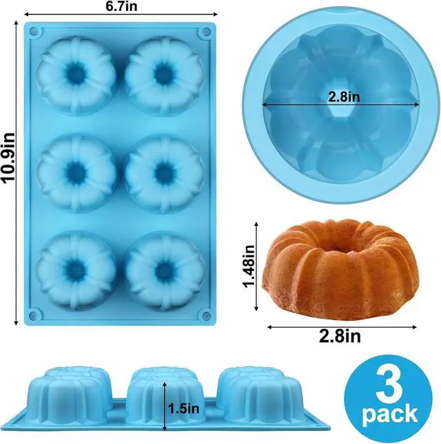 Alt view image 4 of 7 - Palksky Mini Fluted Tube Pan Silicone 6-Cavity(3PCS), Multi-Cavity small Cake Baking Pan, mini moldes para chocoflan