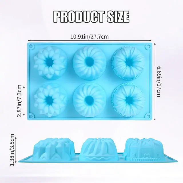 Alt view image 2 of 5 - 3PCS Mini Bundt Cake Pans for Baking, Non-stick 6 Cavity Silicone Bundt Cake Pan Molds, Multipurpose Molds for Cupcakes Brownies Jellies with Even Heat Transfer Feature for Home Baking(3 Styles)