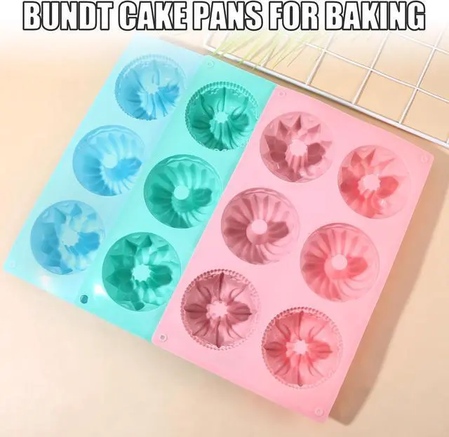 Alt view image 3 of 5 - 3PCS Mini Bundt Cake Pans for Baking, Non-stick 6 Cavity Silicone Bundt Cake Pan Molds, Multipurpose Molds for Cupcakes Brownies Jellies with Even Heat Transfer Feature for Home Baking(3 Styles)