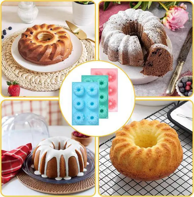 Alt view image 4 of 5 - 3PCS Mini Bundt Cake Pans for Baking, Non-stick 6 Cavity Silicone Bundt Cake Pan Molds, Multipurpose Molds for Cupcakes Brownies Jellies with Even Heat Transfer Feature for Home Baking(3 Styles)