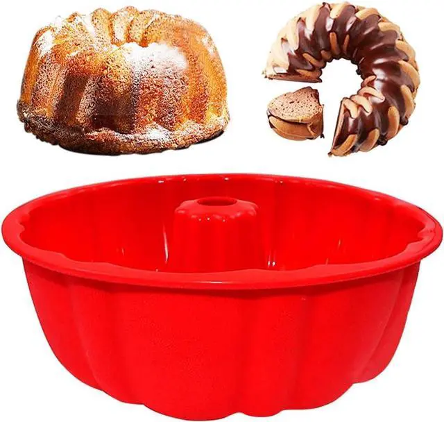 Main image of 10 Inch Round Silicone Cake Pan, Non-Stick Silicone Baking Mold, Bakeware for Cake, Jello, Gelatin (Red, 1 Pack)