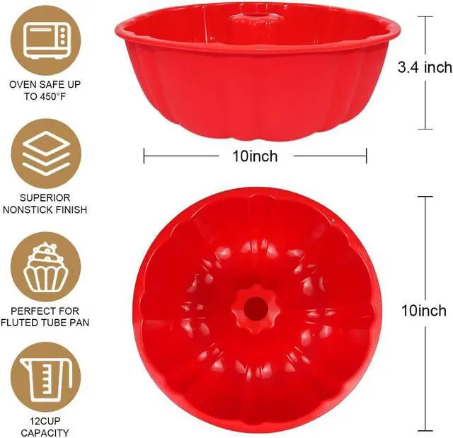 Alt view image 3 of 6 - 10 Inch Round Silicone Cake Pan, Non-Stick Silicone Baking Mold, Bakeware for Cake, Jello, Gelatin (Red, 1 Pack)
